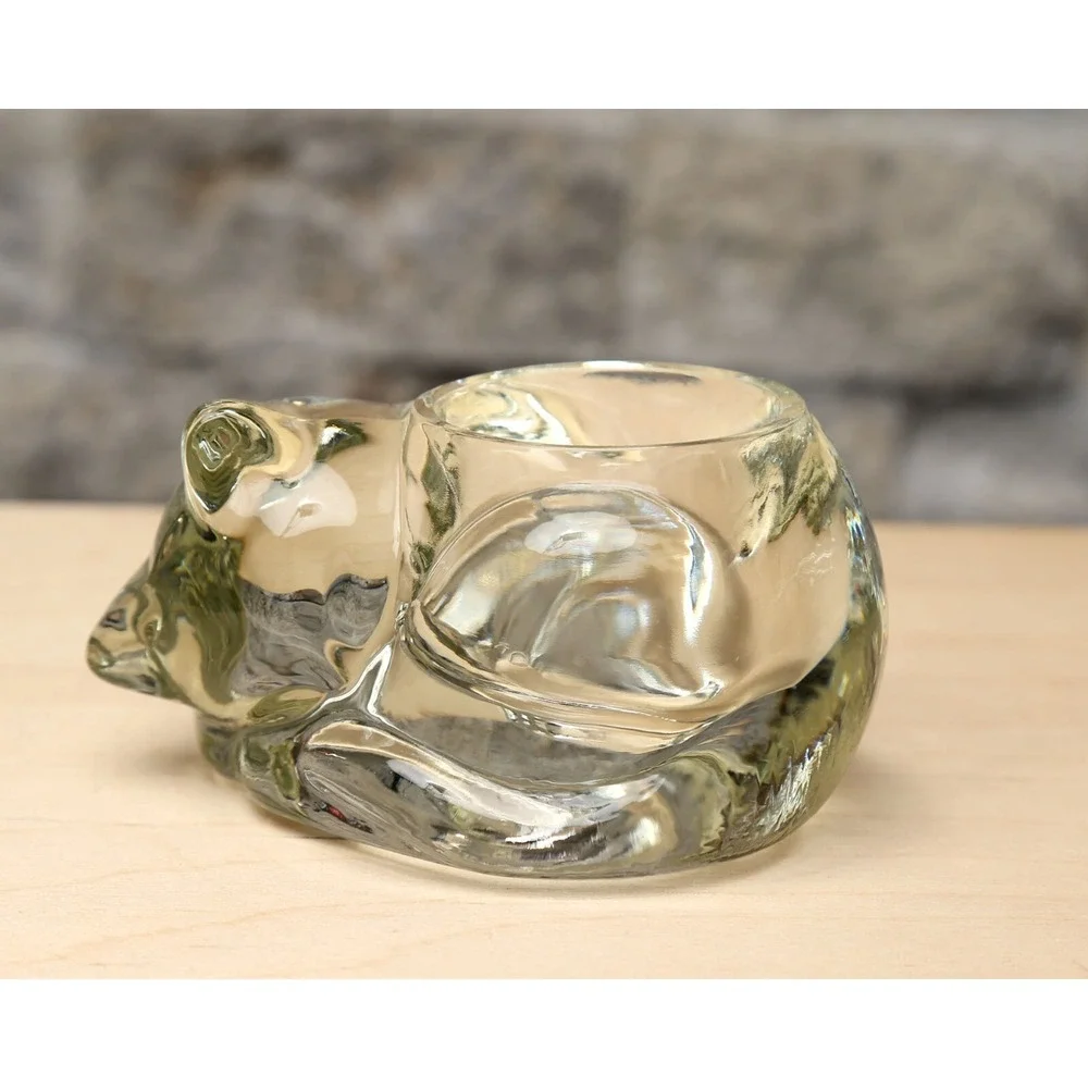 Indiana Glass Sleeping Cat Kitten Glass Votive Candle‎ Holder Vintage